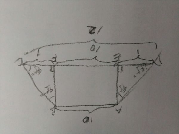 上底为10,下底为12,上底和高的中间是45度的梯
