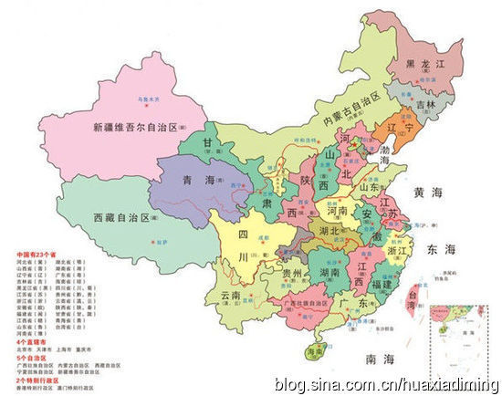 画一张中国地图包含34个省的轮廓图,还有长江和黄河,还有四个地区.图片
