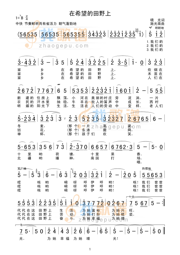 在希望的田野上歌词