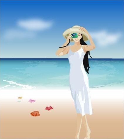 寻找一张女生穿白衣服戴帽子手拿相机的头像图片.