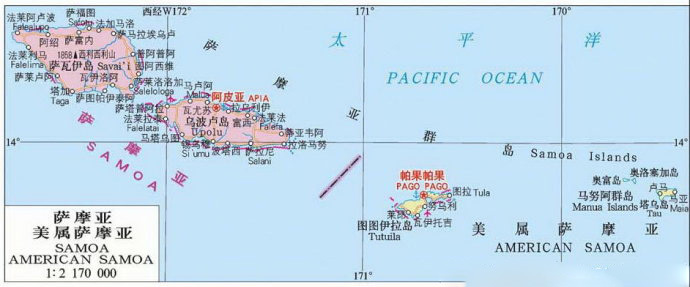 折叠 位置境域 萨摩亚位于太平洋南部,萨摩亚群岛西部,由萨瓦伊和