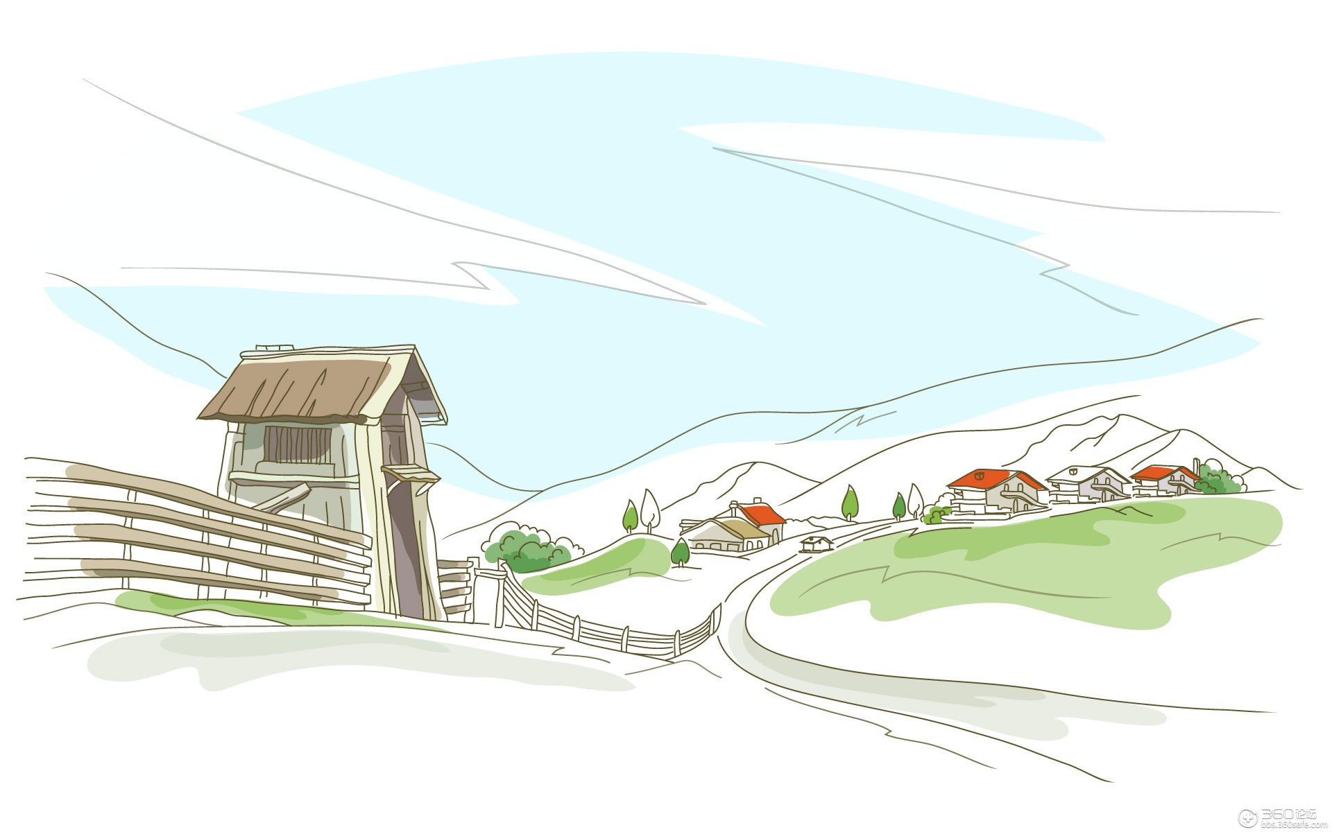 360资源组铅笔画一类简约壁纸