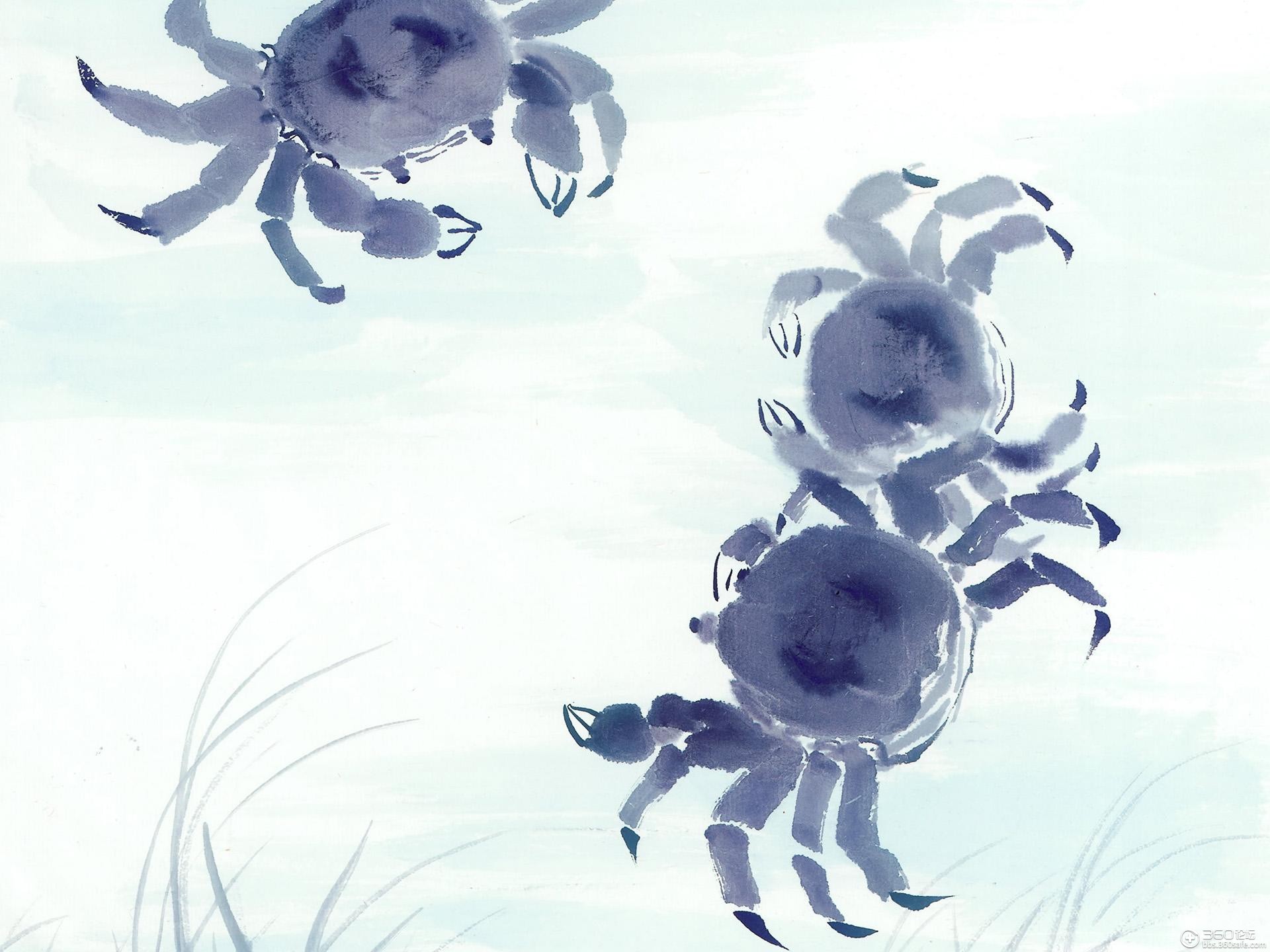 水墨画彩绘鱼类桌面壁纸