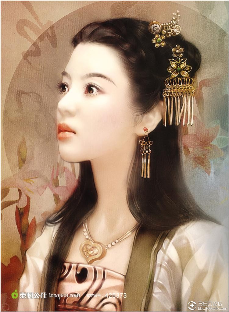手绘古典美女古代美人戴金项链.jpg
