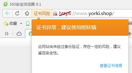 360浏览器https仅8.1版本提示证书风险